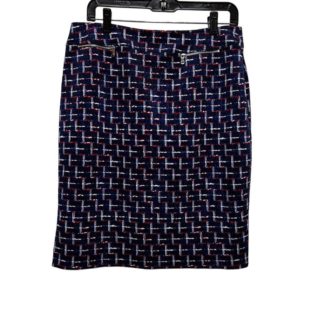 Alex‎ Marie Women size 10 Pencil Skirt blue Red White zipper accents M AQG-B